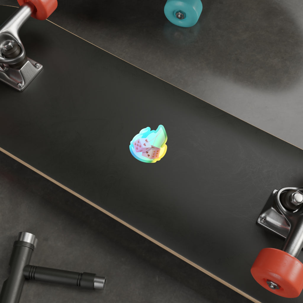 Holographic Die Cut Stickers - Flaming Dice with Hearts